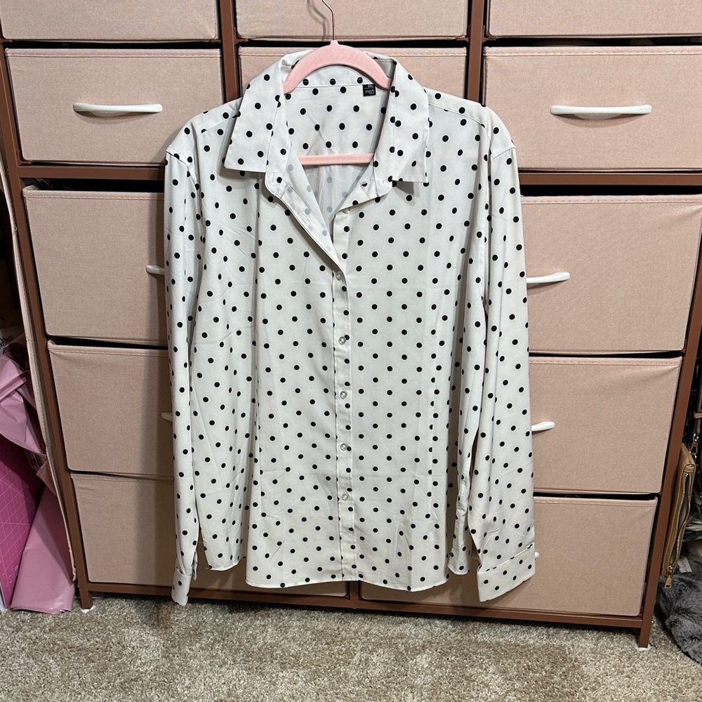 Amazon White and Black Polka Dot Blouse
